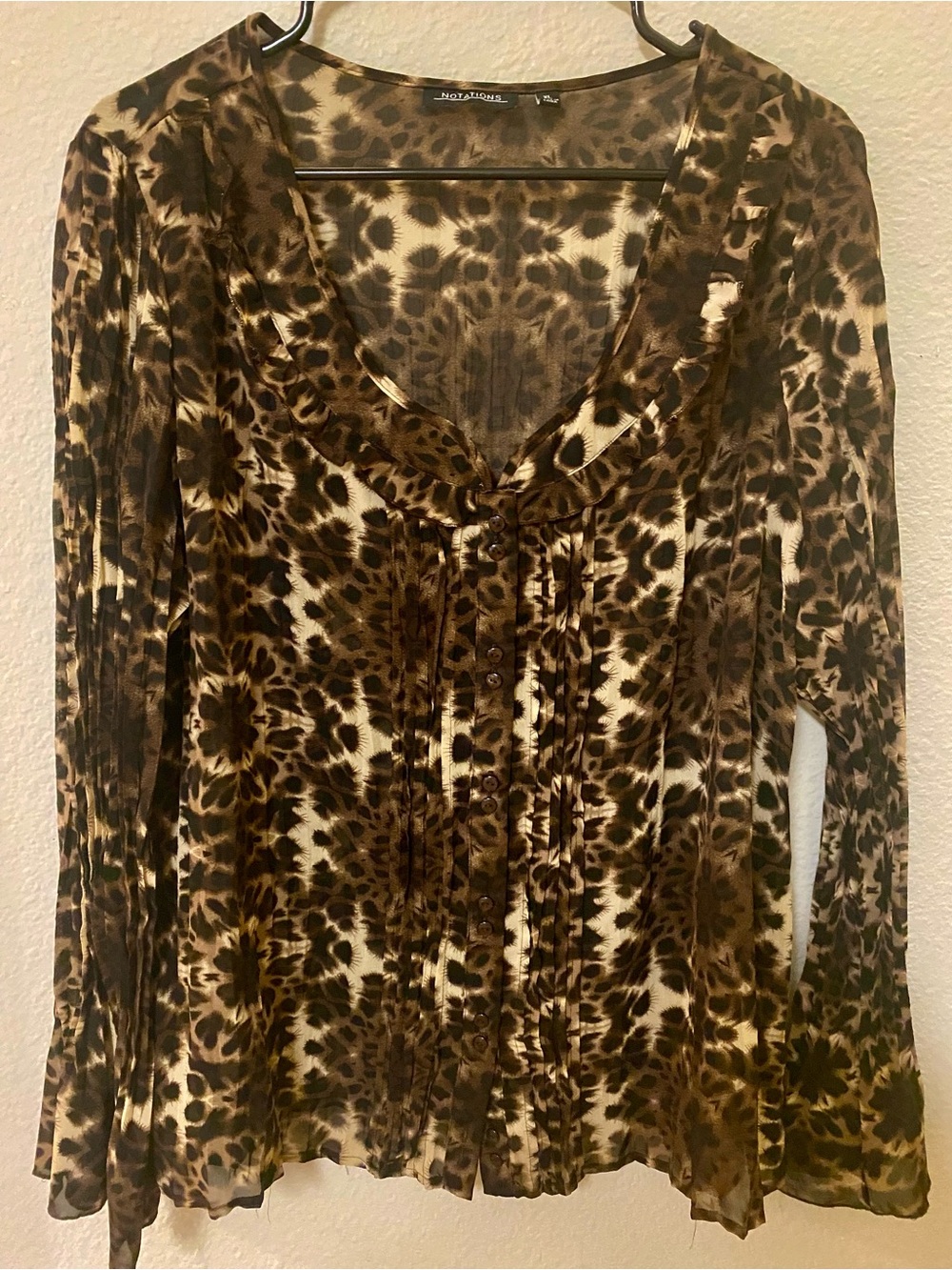 Notations Leopard Print Ruffle Button-Up Top - Size XL - EUC!